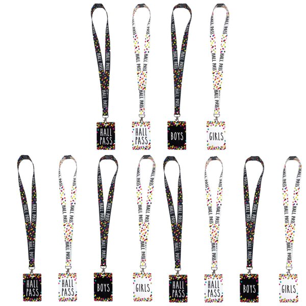 Teacher Created Resources Hall Passes With Lanyards, 16-1/2in, Confetti, 4 Passes Per Pack, Bundle Of 3 Packs