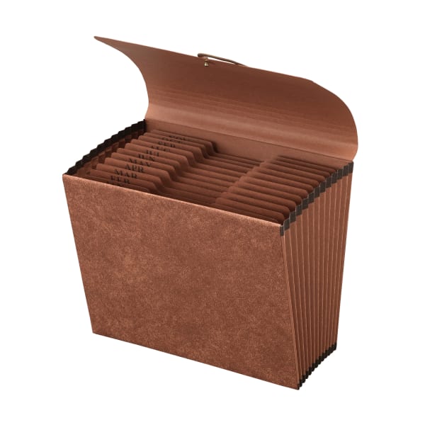 Office Depot Brand Paper Expanding File With Flap, 12 Pocket, Expansion 2in, 8 1/2in x 11in, Letter, 30 % Recycled, Brown, Pack of 1