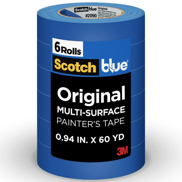 ScotchBlue Original Multi-Surface Painters Tape, 6 Tape Rolls, 0.94 in x 60 yd, 3in Core, Paint Tape Protects Surfaces and Removes Easily, Multi-Surface Painting Tape for Indoor and Outdoor Use, Blue