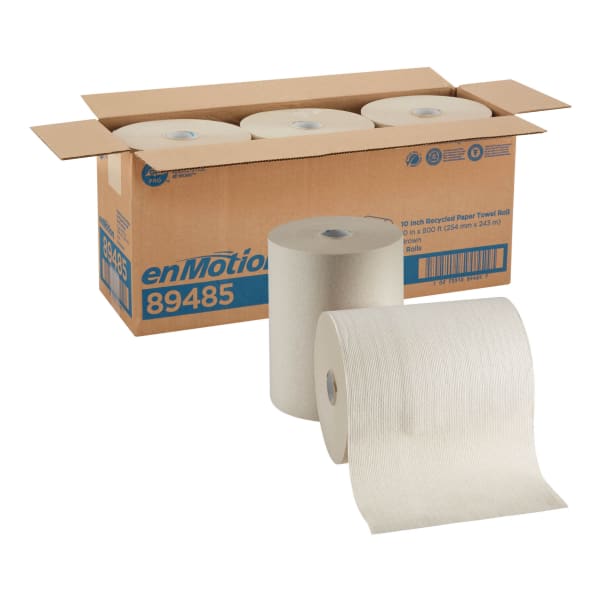 enMotion 10in Paper Towel Rolls, 1-Ply, 10inx 800ft, 100% Recycled Fiber, Brown, 800 ft Per Roll, 3 Rolls Per Case
