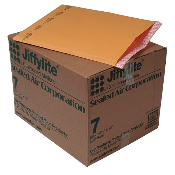 Sealed Air Self-Seal Bubble Mailers, 14 1/4in x 20in, Kraft, Case Of 50