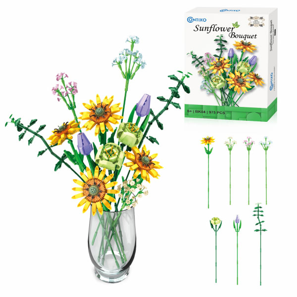Contixo BK04 Sunflower Bouquet Floral Collection Building Block Set, Grade 3 - 12, Set Of 975 Pieces