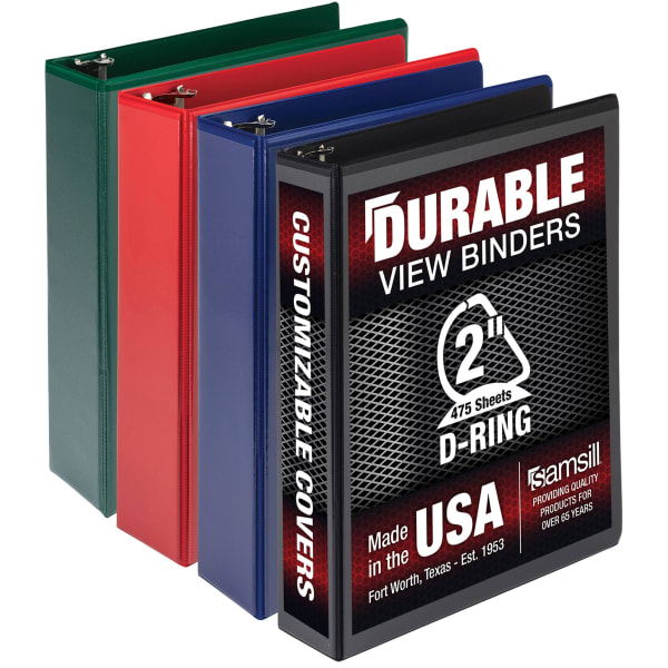 Samsill Durable 2 Inch Binder, , D Ring Customizable Clear View Binder, Basic Assortment, 4 Pack, Each Holds 475 Pages (MP46468) - 2in Binder Capacity - Letter - 8 1/2in x 11in Sheet Size - 475 Sheet Capacity - 2in Ring - 3 x D-Ring Fastener(s)