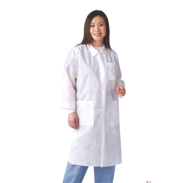 Medline Multilayer Lab Coats With Knit Cuffs, Small, 10 Lab Coats Per Box, Case Of 3 Boxes