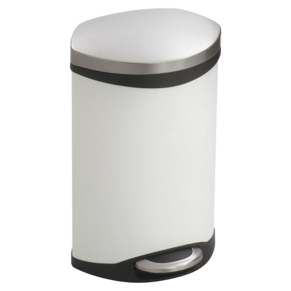 Safco Hands-Free Step-On Trash Receptacle, 3 Gallons, 12in x 8 1/2in x 17in, White