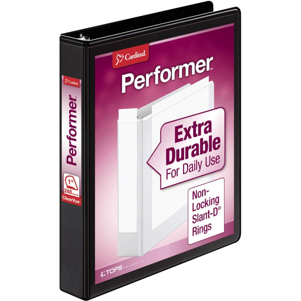 Cardinal Performer ClearVue Ring 3-Ring Binder, 1in D-Rings, Black