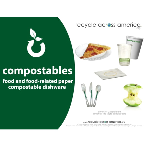 Recycle Across America Compostables Standardized Recycling Labels, COMPS-8511, 8 1/2in x 11in, Dark Green