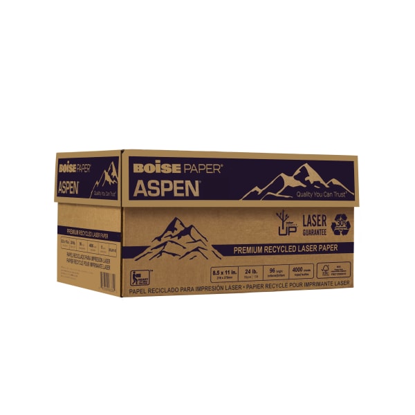 Boise ASPEN Premium Laser Paper, 8 Reams, White, Letter Size (8 1/2in x 11in), 500 Sheets Per Ream, 30% Recycled, FSC Certified, 24 Lb, 96 Brightness