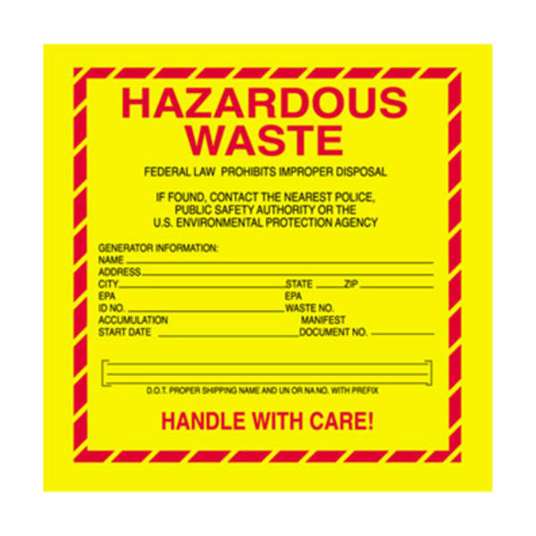 Tape Logic Preprinted Shipping Labels, "Hazardous Waste", DL7530, Square, 6in x 6in, Roll Of 500