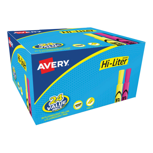 Avery Hi-Liter Desk Style Highlighters, Chisel Tip, Assorted Colors, Pack Of 24