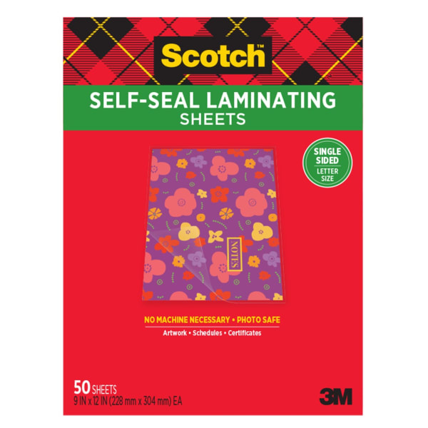 Scotch Self-Seal Laminating Sheets, 50 Laminating Sheets, Laminate Business Cards, Banners and Essays, Ideal Office or Back to School Supplies, Fits Letter Size (9 in. x 12 in.) Paper