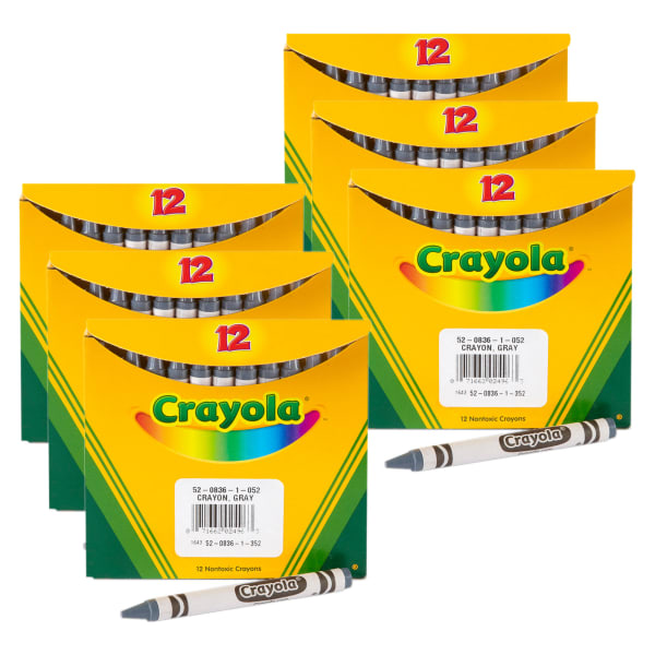 Crayola Bulk Crayons, Regular Size, Gray, 12 Per Pack, Set Of 6 Packs