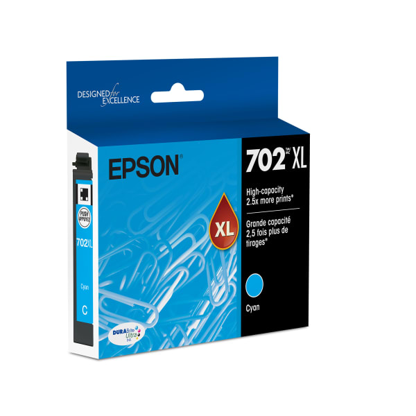 Epson 702XL DuraBrite Cyan Ultra-High-Yield Ink Cartridge, T702XL220-S
