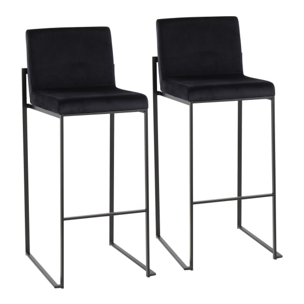 LumiSource Fuji High-Back Bar Stools, Black/Black, Set Of 2 Stools