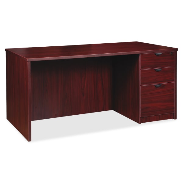 Lorell Prominence 2.0 72inW Right-Pedestal Computer Desk, 95% Recycled, Mahogany