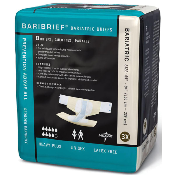 Baribrief Bariatric Disposable Briefs, 65 - 94in, Beige, Bag Of 8
