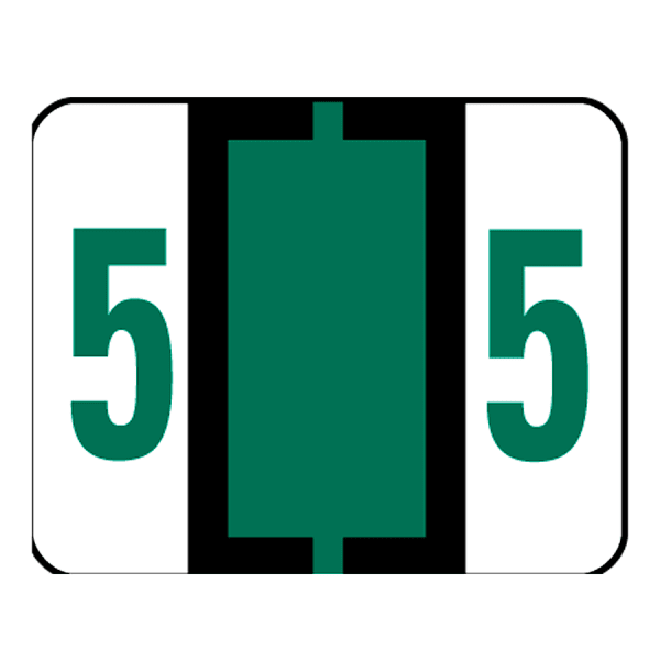 Smead BCCRN Bar-Style Permanent Numerical Labels, 5, Dark Green, Roll Of 500
