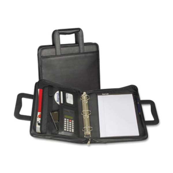 Samsill Letter Portfolio - 8 1/2in x 11in - 3 Fastener(s) - 2in for Folder - 2 Exterior, Internal Pocket(s) - Vinyl, Leather, Metal, Nappa Leather - Black - 1 Each