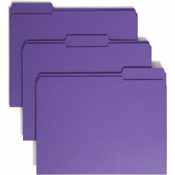 Smead 1/3-Cut 2-Ply Color File Folders, Letter Size, Purple, Box Of 100