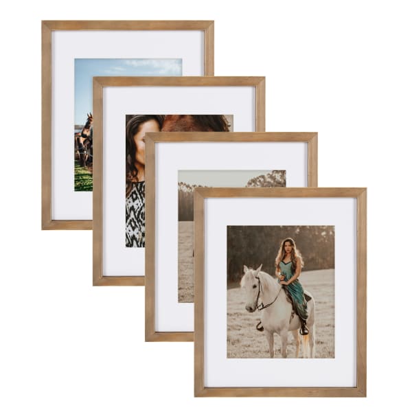 DesignOvation Gallery Wood Photo Picture Frame Set, 12in x 15in With Mat, Rustic Brown, Set Of 4