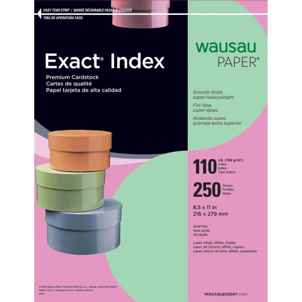 Neenah Exact Index Card Stock, 8 1/2in x 11in, 110 Lb., Green, Pack Of 250 Sheets