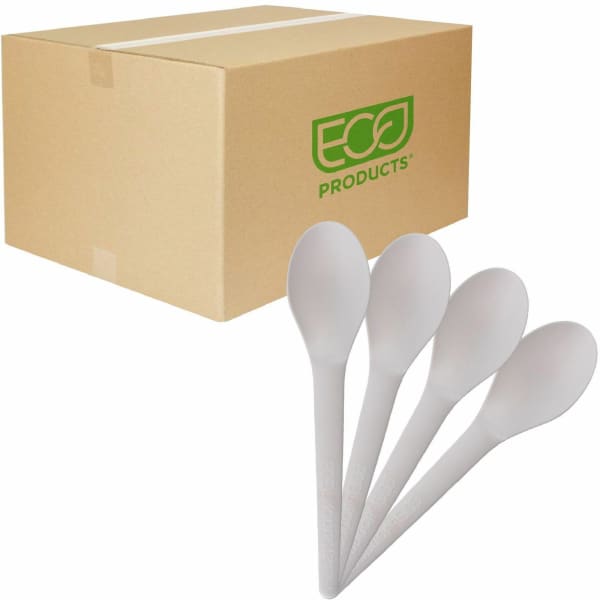 Eco-Products 6in Plantware High-heat Spoons - 1 Piece(s) - Spoon - 1 x Spoon - Disposable - Pearl White - 50 Pack - 20 / Carton
