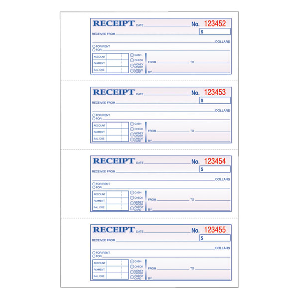Adams Carbonless Money/Rent Receipt Book, 3-Part, 7 5/8in x 11in, Book Of 100 Sets