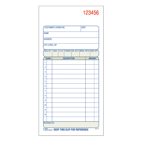 Adams Carbonless 3-Part Sales Book, 3 11/32in x 7 3/16in