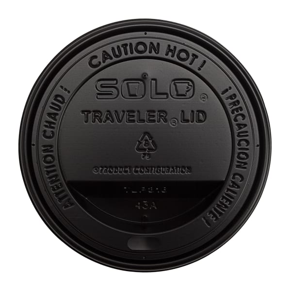 Solo Cup Traveler Drink-Thru Lids For 10 - 24 Oz Cups, Black, Carton Of 1000 Lids