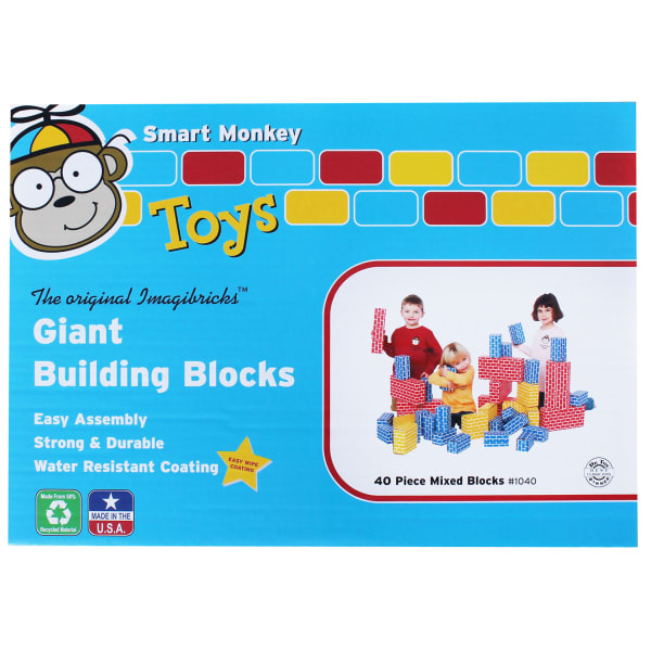 Smart Monkey ImagiBRICKS Giant 40-Piece Building Block Set, Assorted Colors And Sizes