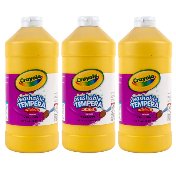 Crayola Artista II Washable Tempera Paint, 32 oz, Yellow, Pack Of 3