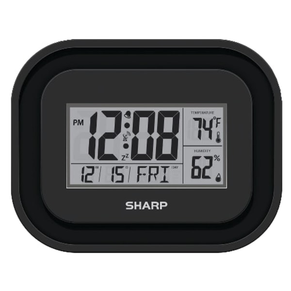 Sharp Atomic Clock, 9 5/8inH x 9 13/16inD x 1 7/16inD, Black