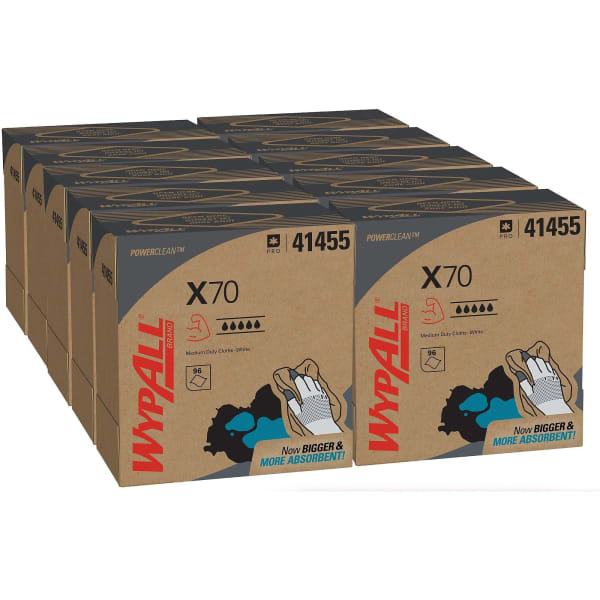 Wypall PowerClean X70 Medium Duty Cloths - Pop-Up Box - 8.34inx16.80in - White - Hydroknit - Durable, Absorbent, Strong, Reusable, Embossed -