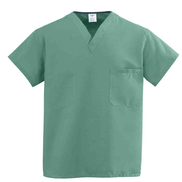 Medline ComfortEase 1-Pocket Reversible Unisex Scrub Top, 2X, Jade