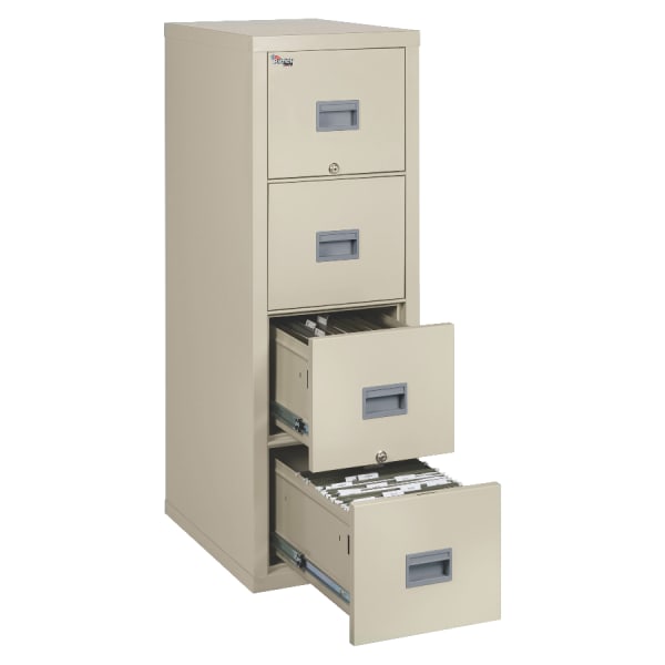 FireKing Patriot 17-3/4inD Vertical 4-Drawer Fireproof File Cabinet, Metal, Parchment, White Glove Delivery