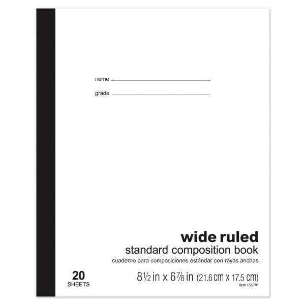 Office Depot Brand Standard Composition Book, 6-7/8in x 8-1/2in, Wide Ruled, 20 Sheets