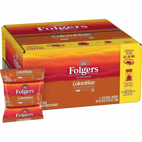 Folgers Single-Serve Coffee Packets, Colombian, 1.4 Oz Per Bag, Carton Of 40 Bags