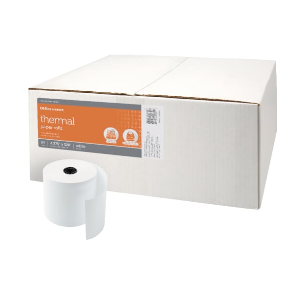 Office Depot Brand Thermal Paper Rolls, 4-3/8in x 328ft, White, Pack Of 24