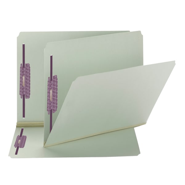 Smead Pressboard Fastener Folders With SafeSHIELD Coated Fasteners, 2in Expansion, Letter Size, Gray/Green, Box Of 25