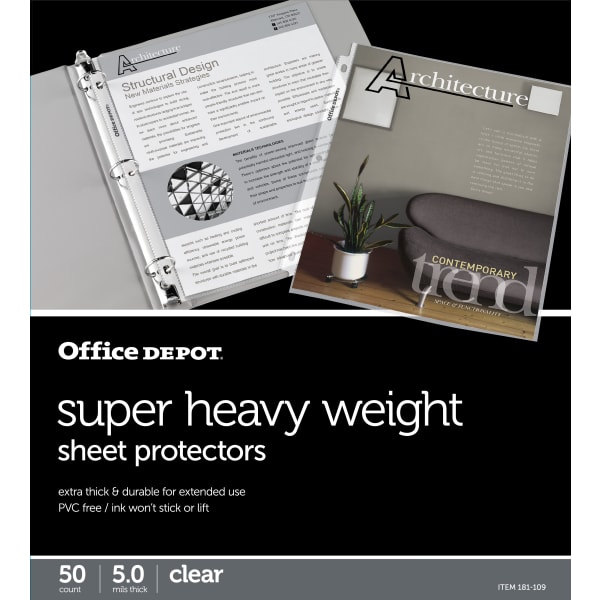 Office Depot Brand Super Heavyweight Sheet Protectors, 8-1/2in x 11in, Clear, Pack Of 50