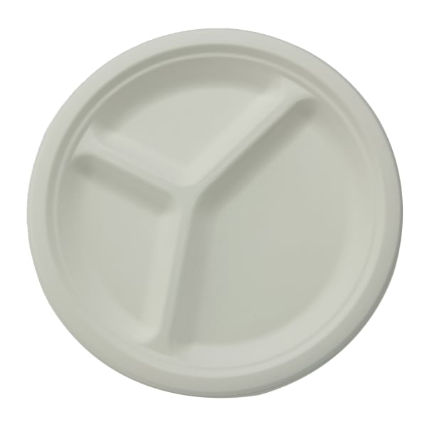 Stalk Market Round Plates, 3-Compartment, 10in, White, Pack Of 500 Plates
