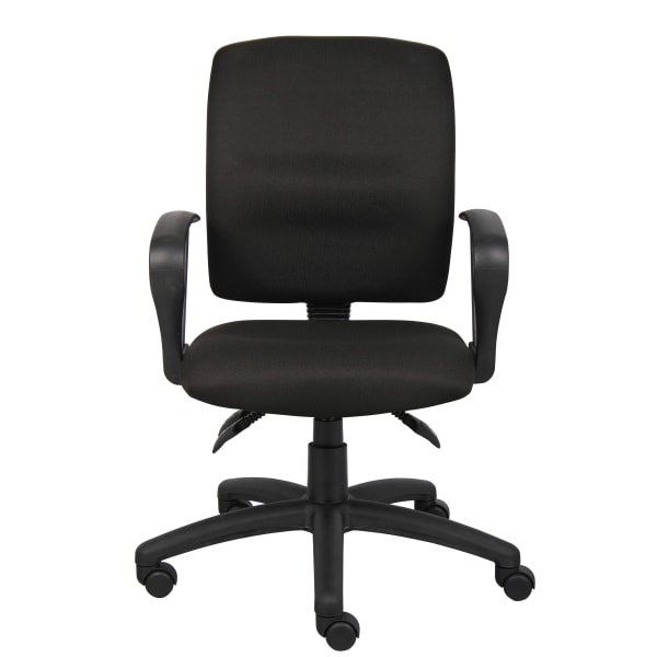 Boss Office Products Multi-Function Ergonomic Fabric High-Back Task Chair With Loop Arms, Black