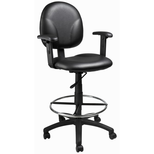 Boss Office Products Drafting Stool With Antimicrobial Protection, Adjustable Arms, Footring, Black