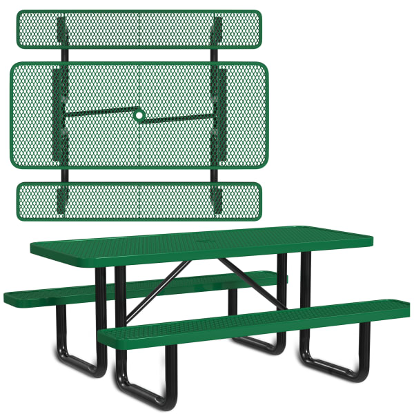 Leisure Craft Rectangle Outdoor Picnic Table, 29-11/16inH x 72inW x 62inD, Black/Green