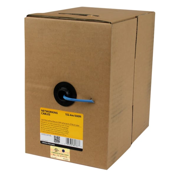 StarTech.com 500 ft Roll of Blue Plenum CMP Cat5e Solid UTP Bulk Cable  - 500ft Cat5e Ethernet Bulk Cable - 500ft Roll Blue Plenum Cat5e Bulk Cable - 500 ft Blue Cat5e Wiring - Plenum Rated Cat5e Cable - CMP / FT6 - 24 AWG