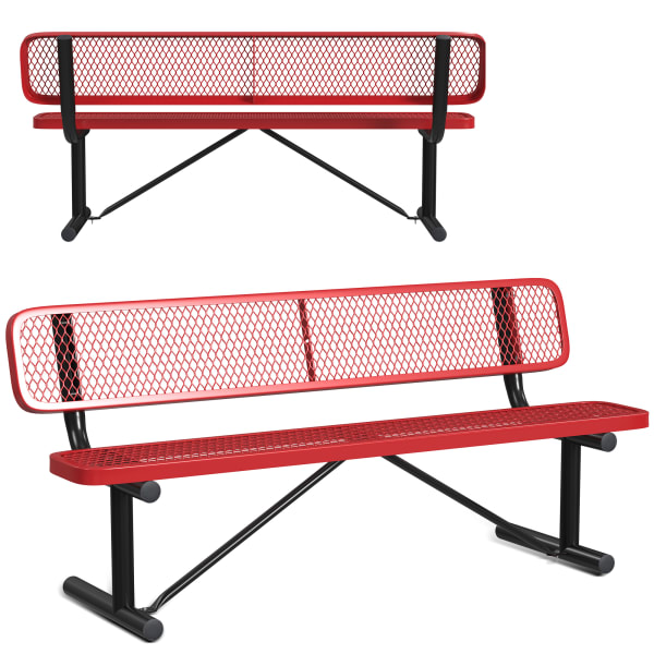 Leisure Craft Outdoor Bench With Back, 32-5/8inH x 72inW x 23-3/4inD, Black/Red