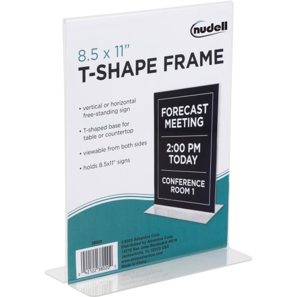 NuDell Acrylic Standing Sign Holder, 8 1/2in x 11in, Clear
