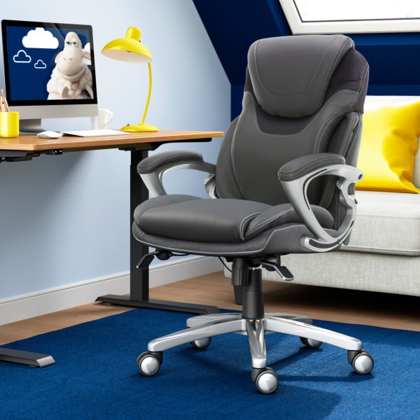 SertaAIR Health & Wellness Ergonomic Bonded Leather High-Back Executive Office Chair, Light Gray