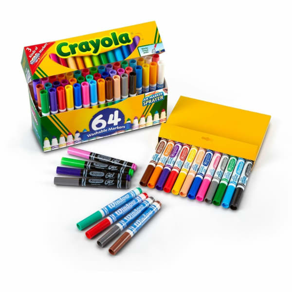 Crayola Washable Markers, Set Of 64 Markers, Conical Point, Assorted Colors
