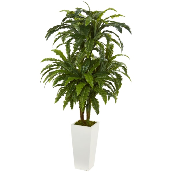 Nearly Natural Marginatum 50in Artificial Plant With Tower Vase, Green/White